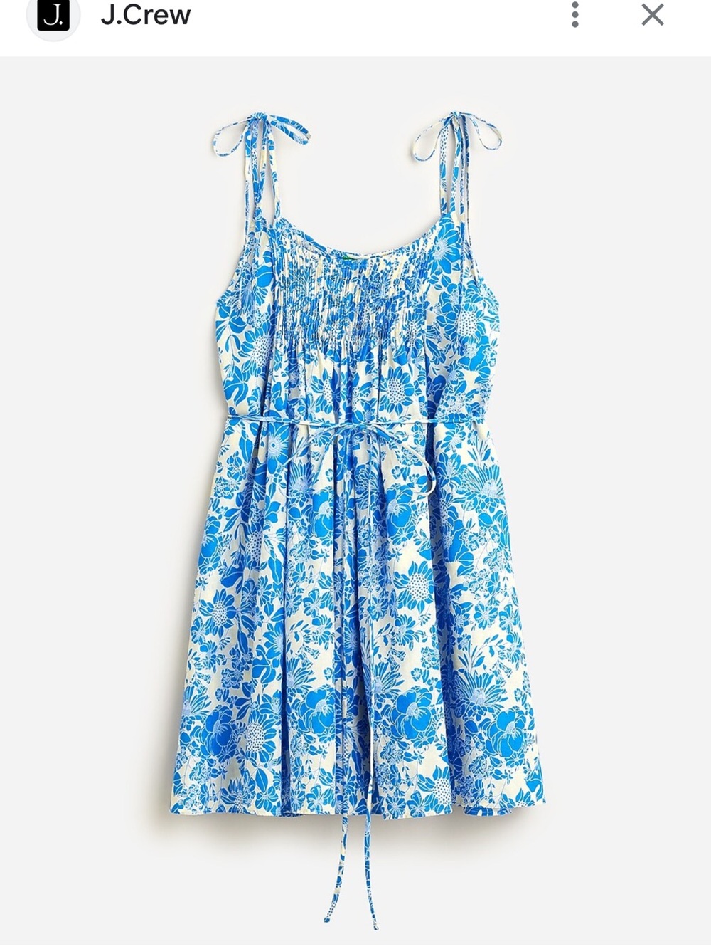 J. Crew Blue and White Floral Smocked Tank Dress M